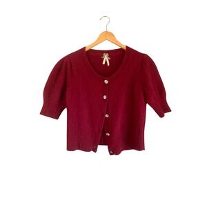 Next Burgundy Angora Blend Short Sleeve Cardigan Rhinestone Button Sweater Sz 20